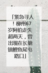 紧急寻人！柳州67岁阿伯走失超两天，曾出现在长塘镇鲤鱼尾屯路口