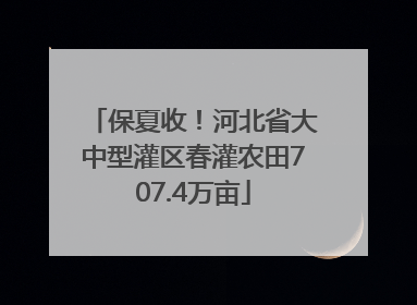 保夏收！河北省大中型灌区春灌农田707.4万亩