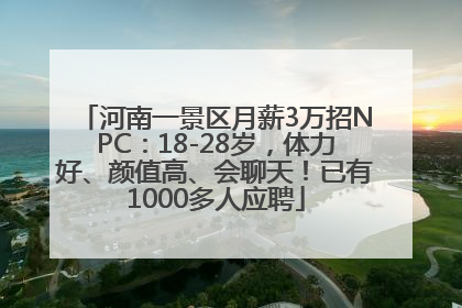 河南一景区月薪3万招NPC：18-28岁，体力好、颜值高、会聊天！已有1000多人应聘